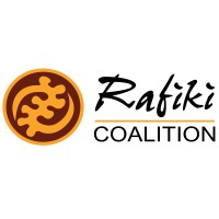 Rafiki Coalition Logo - brown text with orange highlights, an adinkra symbol
