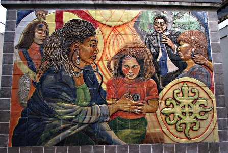 Senarte Mural - Top left mural, doctor listening to heartbeart of child